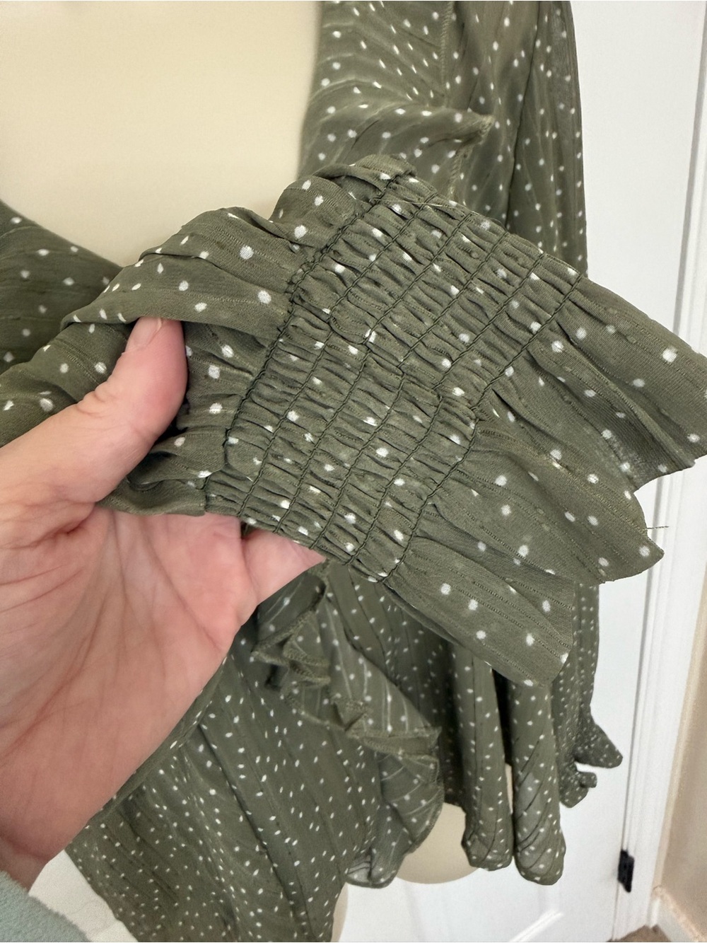 And Now This Green Polka Dot Ruffle Blouse Long Sleeve Sheer XL - Picture 8 of 14